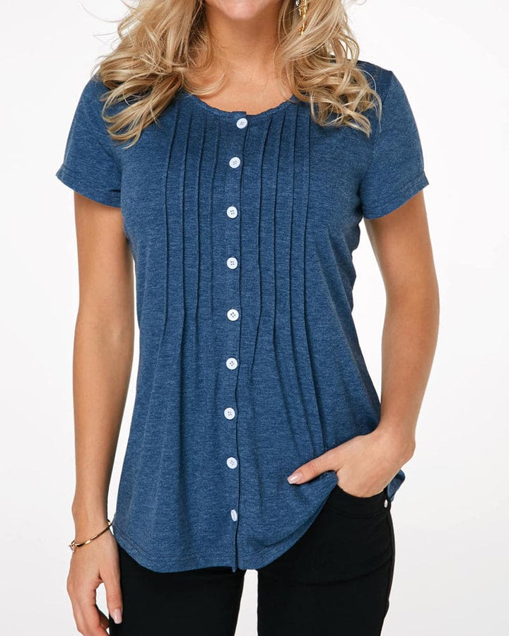 Levoire | Blouse Avec Boutons, Col Rond Et Manches Courtes Bleu