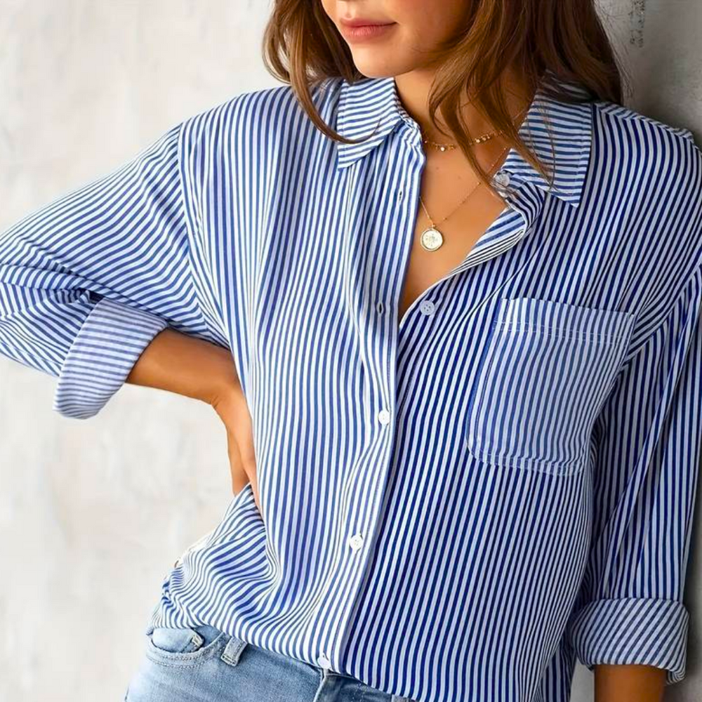 Levoire | Chemise décontractée à rayures à manches longues Bleu