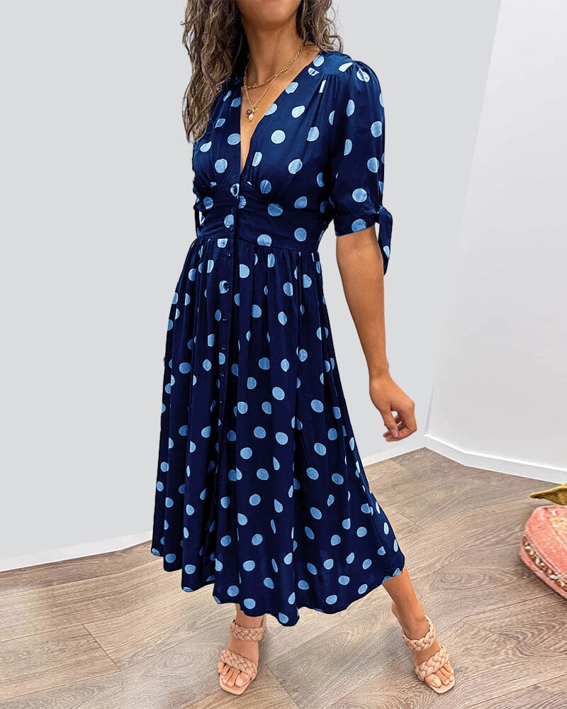 Levoire | Robe À Col En V Avec Des Pois Bleu