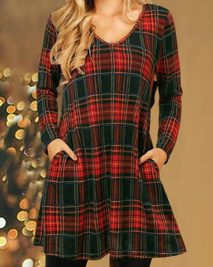 Levoire | Robe À Manches Longues En V À Carreaux Rot