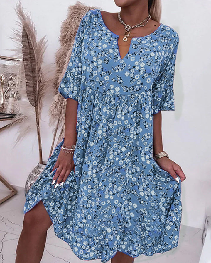 Levoire | Robe À Manches Demi-Mètres Et Imprimé Floral Bleu