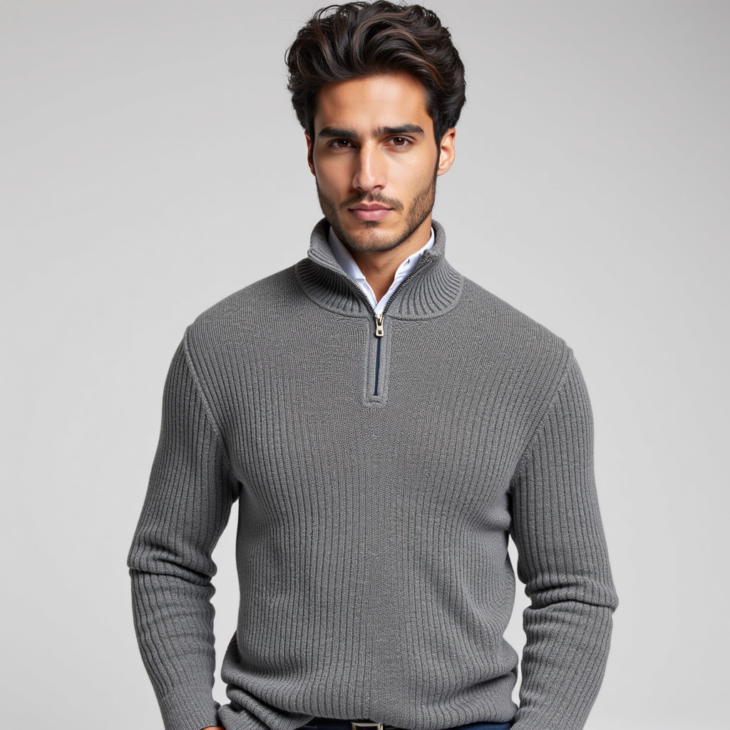 Levoire | Pull Homme Business Avec Demi-Fermeture Éclair Pour Travail Et Loisirs Gris