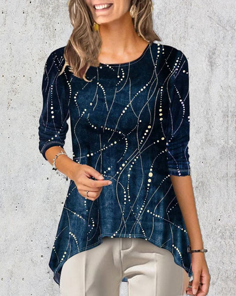 Levoire | Blouse Avec Encolure Ronde Et Manches 3/4 Imprimées Bleu