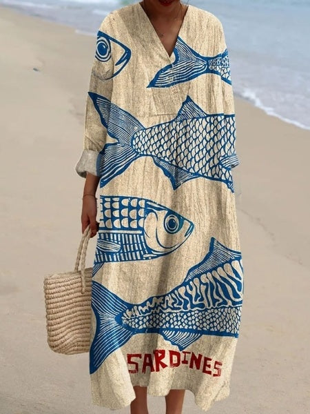 Levoire | Robe qui tombe naturellement avec impression artistique Manches longues