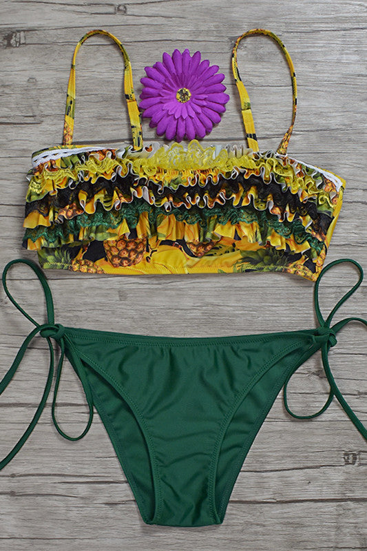 Levoire | Imprimé à lacets latéraux Maillot de bain à volants