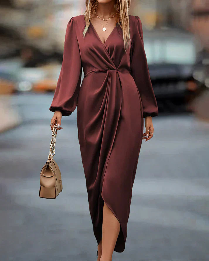 Levoire | Robe Midi Satin Sophistiquée Brun rouge