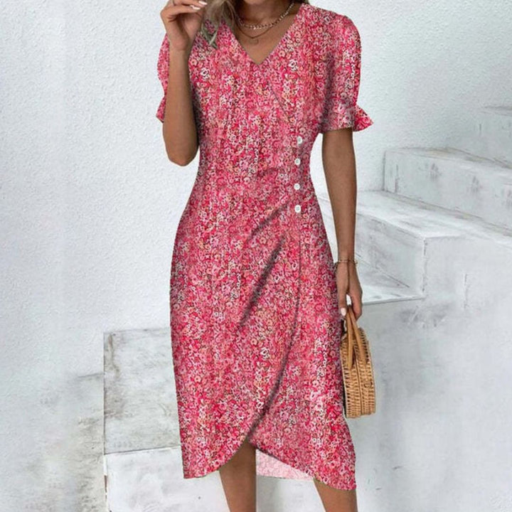 Levoire | Robe Midi Femme Avec Imprimé Floral Et Ruchés Rosa