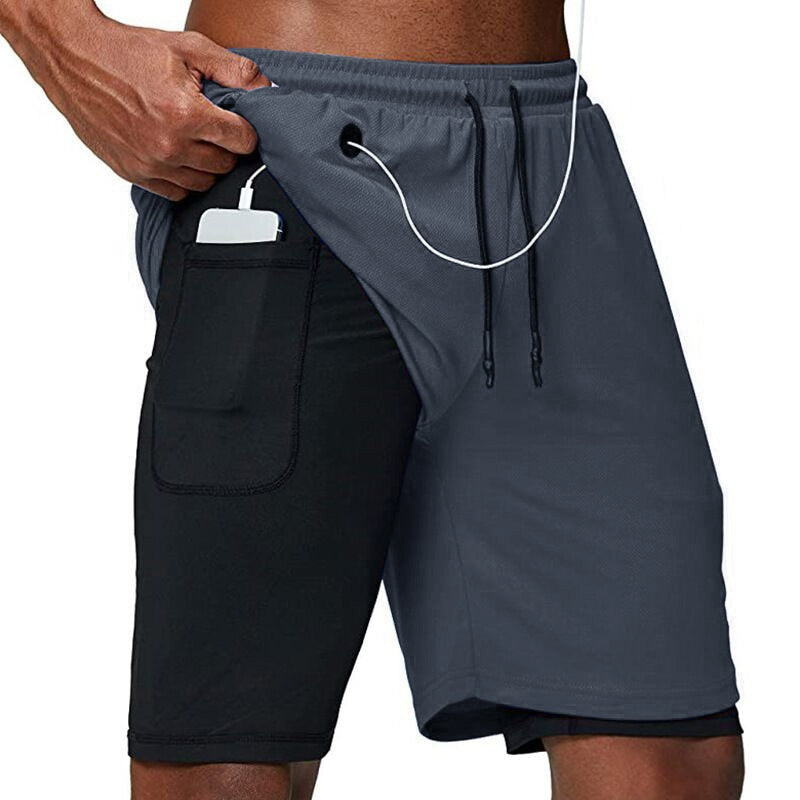 Levoire | Double couche short de course Incl. poche pour téléphone & fente Gris foncé