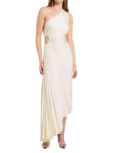 Levoire | Robe De Soirée Plissée Avec Design À Une Épaule Blanc