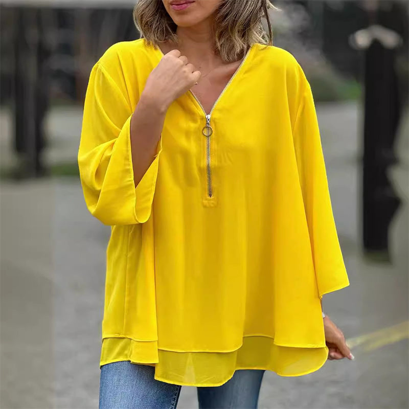 Levoire | Décolleté V Chemise Zippée Fluide Jaune (Épuise)