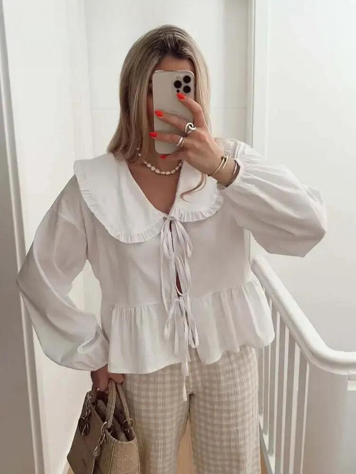 Levoire | Chic blouse en dentelle mignonne avec lacets Blanc