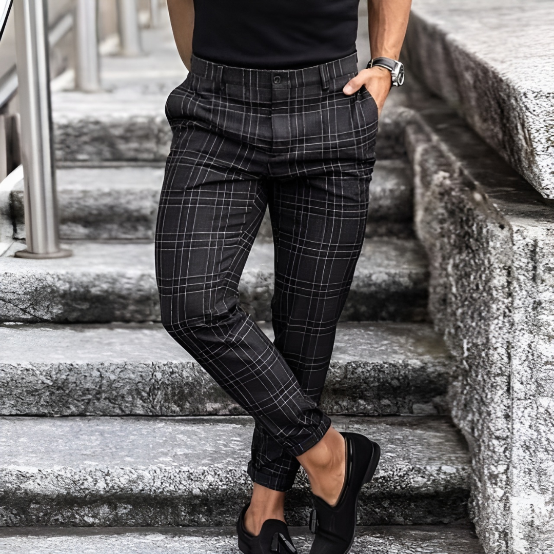 Levoire | Pantalons Slim Fit Pour Hommes À Motif À Carreaux Noir