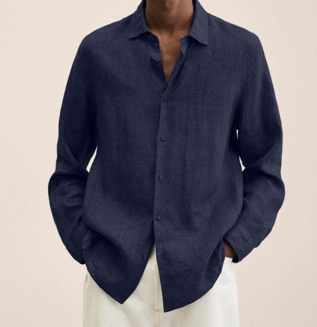 Levoire | Chemise en lin pour hommes Chemise d'été élégante pour hommes Bleu foncé