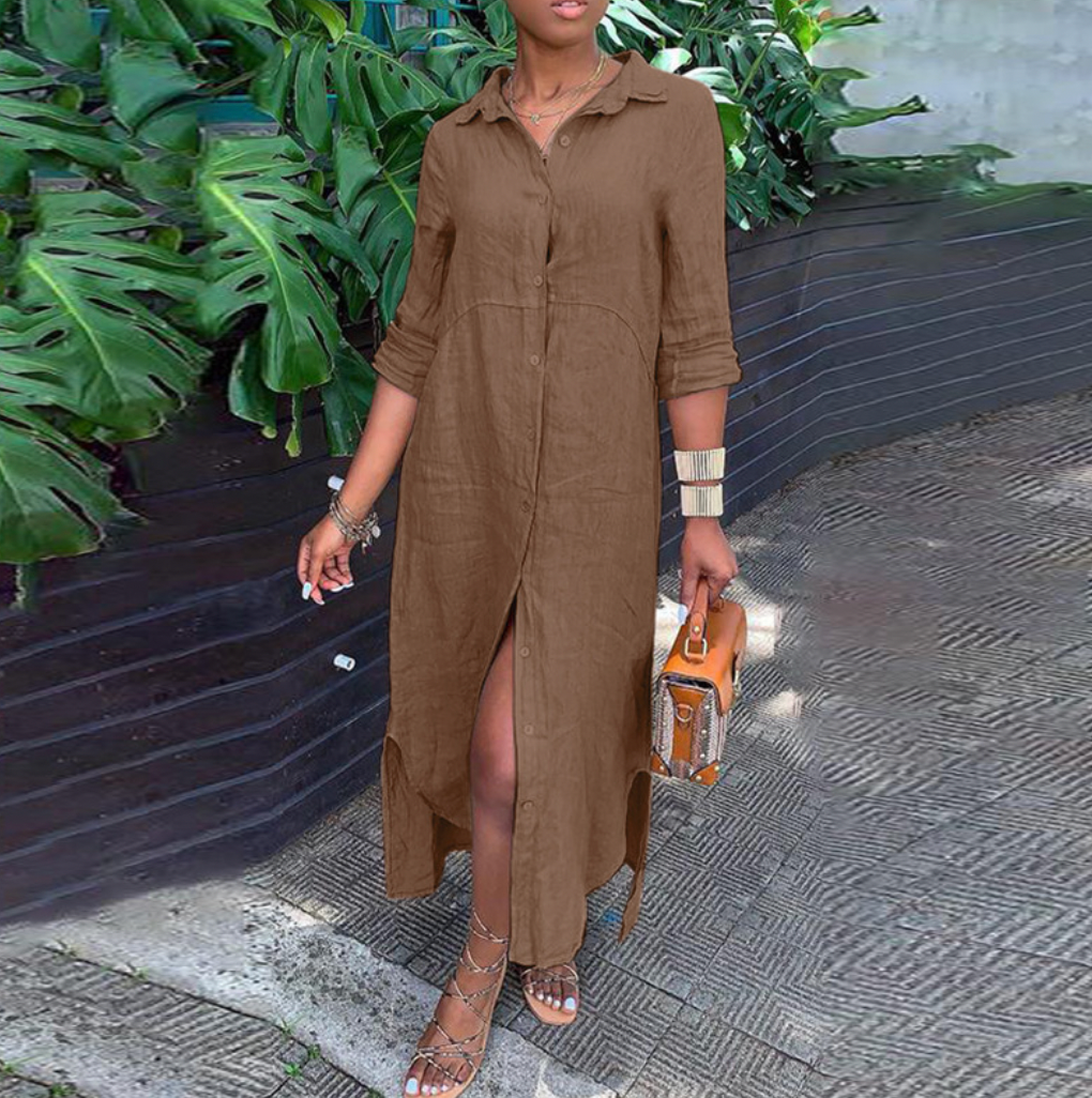 Levoire | Robe chemise confortable en lin Braun