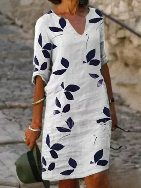 Levoire | Robe basique à demi-manches pour femmes avec imprimé floral Blanco