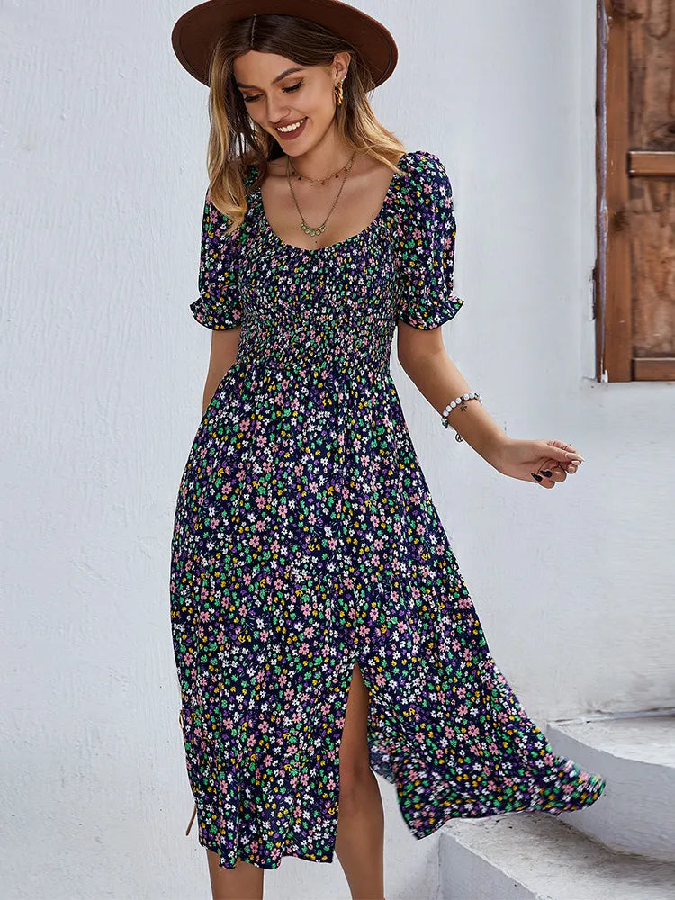 Levoire | Robe À Motif Floral Dans Le Style De La Récolte Du Vin Bleu