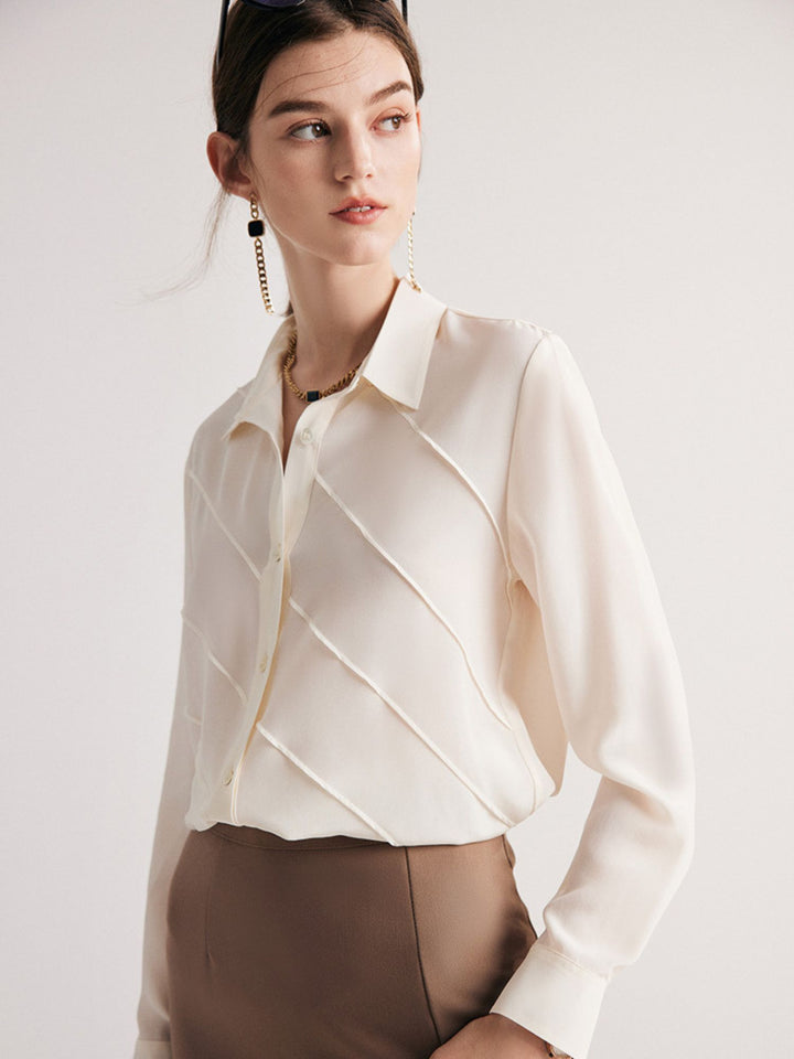 Blouse en Soie Rayée Texturée Blanc Cassé
