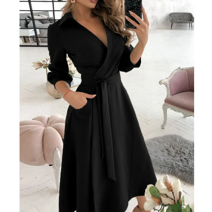 Levoire | Robe Midi Croisée Avec Décolleté en V Pour Femmes Noir