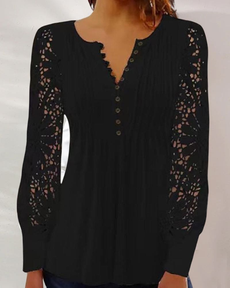 Levoire | Blouse En Dentelle À Manches Longues Et Décolleté En V Noir