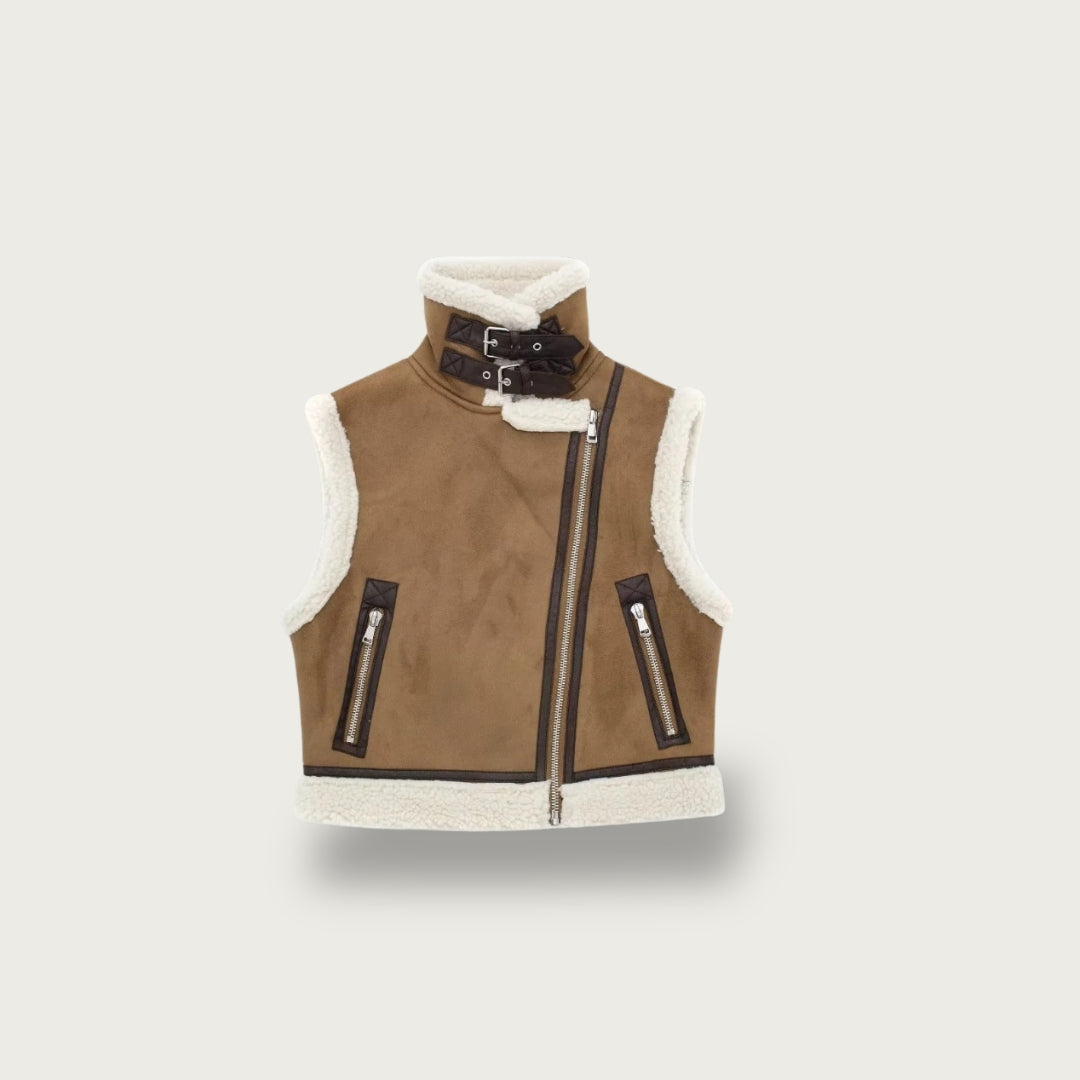 Levoire | Confortable Sans Manches Veste En Cuir En Polaire Avec Fermeture Éclair