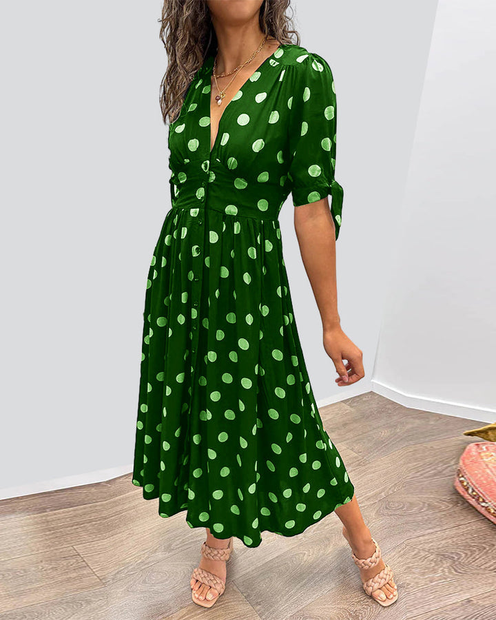 Levoire | Robe Midi Elegante À Pois Coupe A Femmes Vert