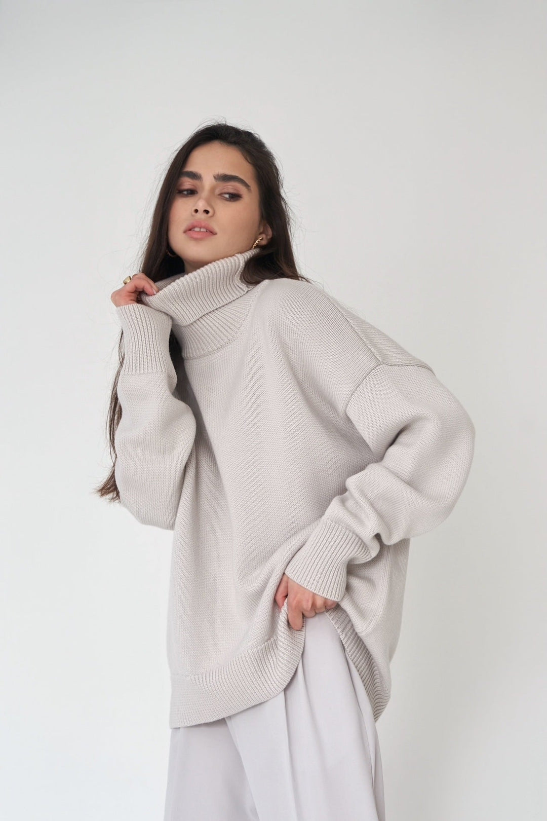 Levoire - Pull à col roulé d'hiver à coupe décontractée Beige