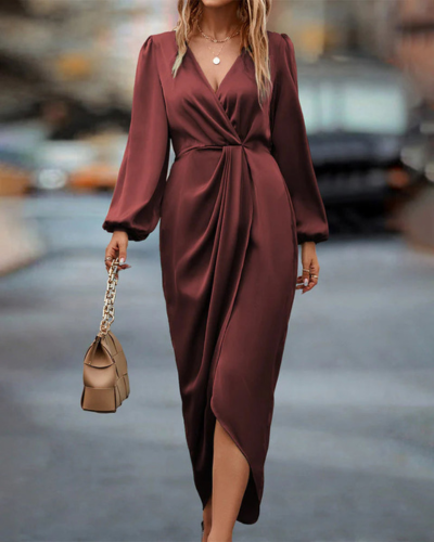Levoire | Robe Midi Femme Robe Classique Avec Manches Longues Pour Femmes Bordeaux