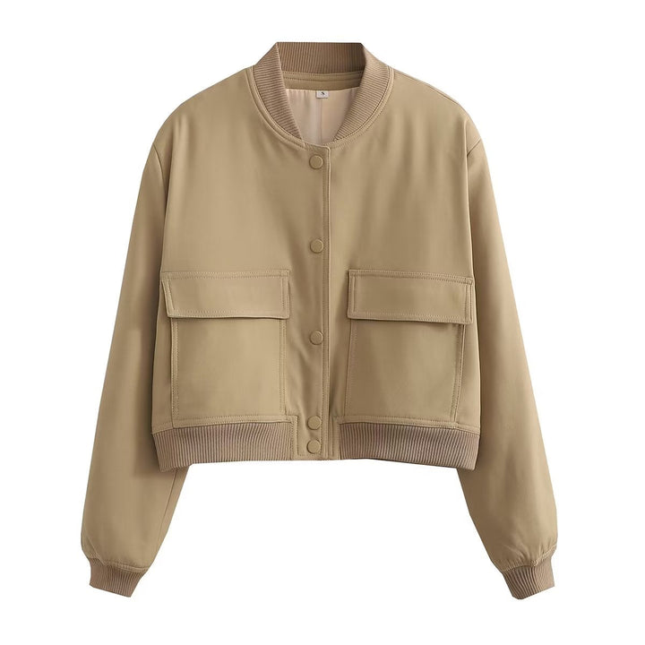Levoire | Veste Courte Tendance Pour Femmes Avec Col Bomber Khaki