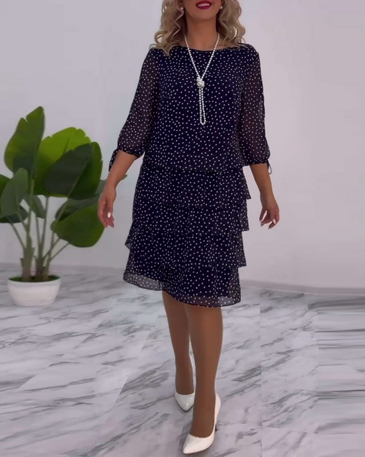 Levoire | Robe à pois festonnée pour femmes à jupe évasée Bleu marine