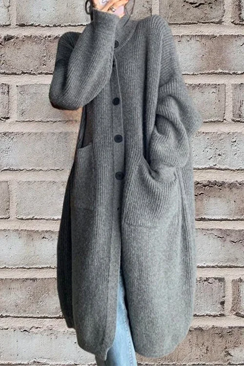 Levoire | Long Gilet With Button Placket, Collar And Practical Pockets Gris