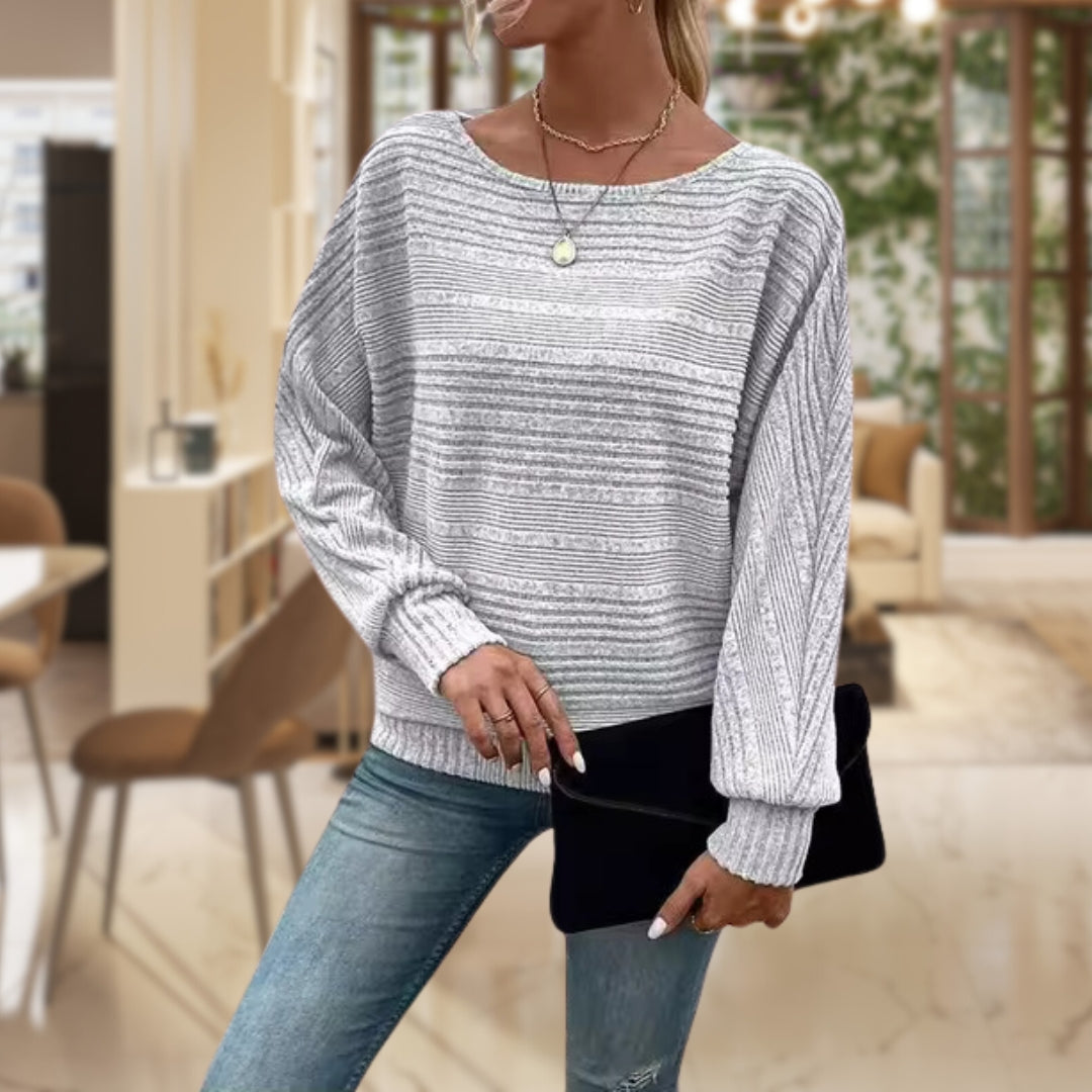 Levoire | Fit Détendu Pull Rayé Pour Femmes Gris clair