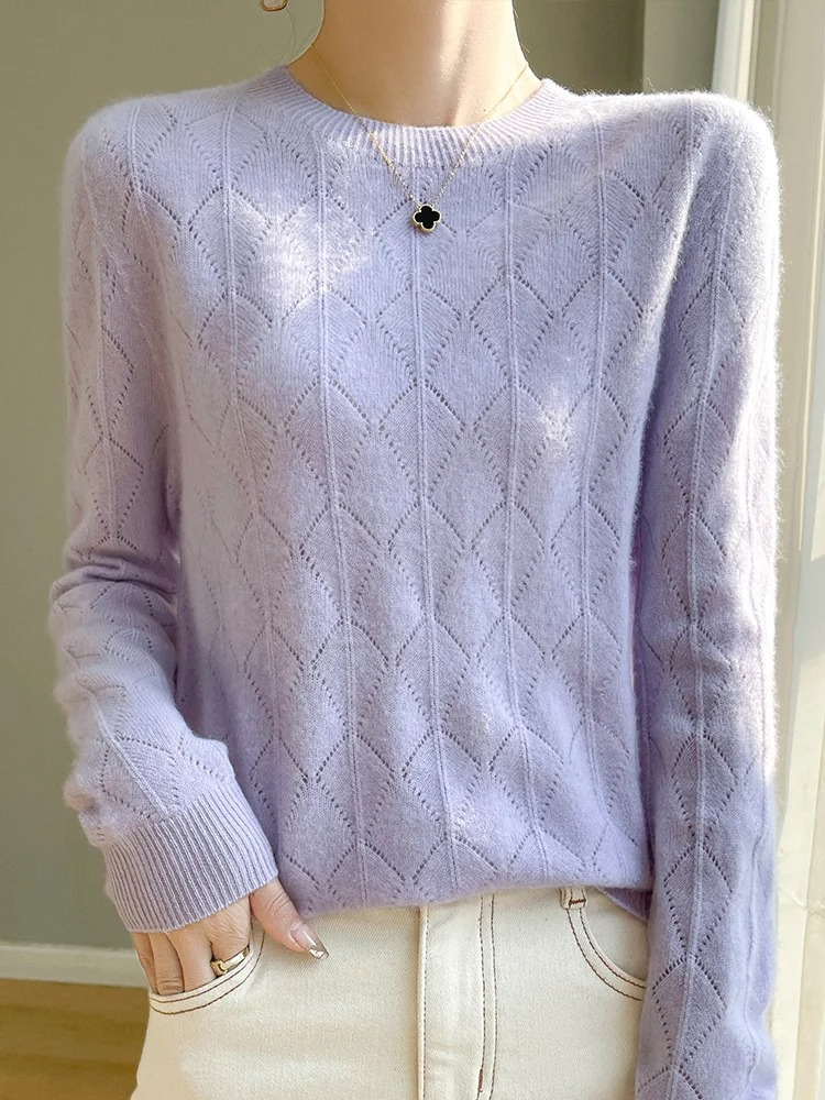 Levoire | Kashmir pull-over Femme Motif de Tricot, Doux & Élégant Design Lilas
