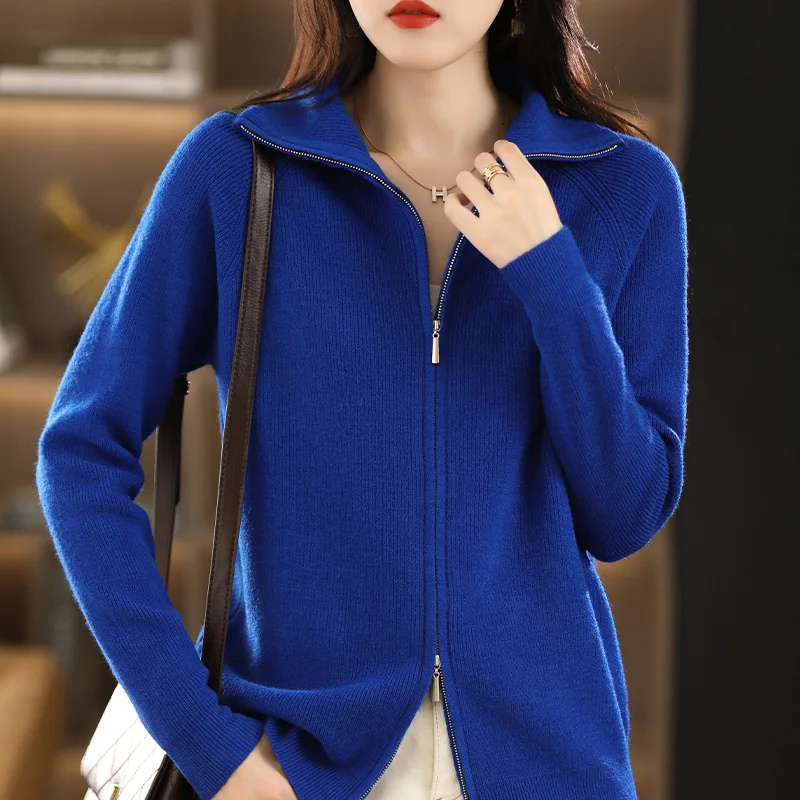 Levoire | Cardigan pour femmes avec fermeture éclair et col montant Bleu