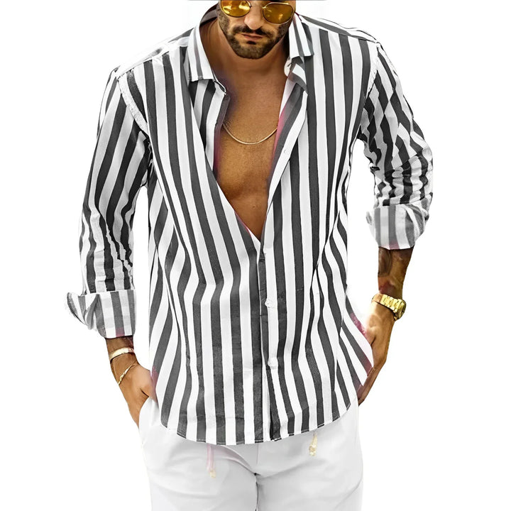 Levoire | Chemise Moderne Décontractée Avec Motif Rayé D'Été Gris