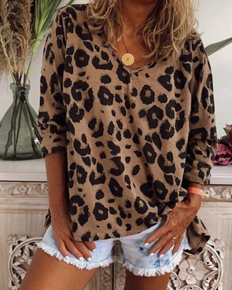 Levoire | Chemise À Manches Longues Avec Imprimé Léopard Café