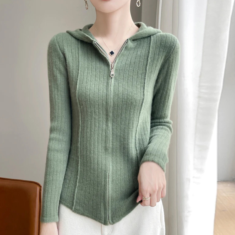 Levoire | Veste femme à zip Slim Fit avec capuche en tricot Vert