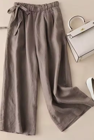 Levoire | Khaki Cravate Élastique Taille Haute Pantalon Droit