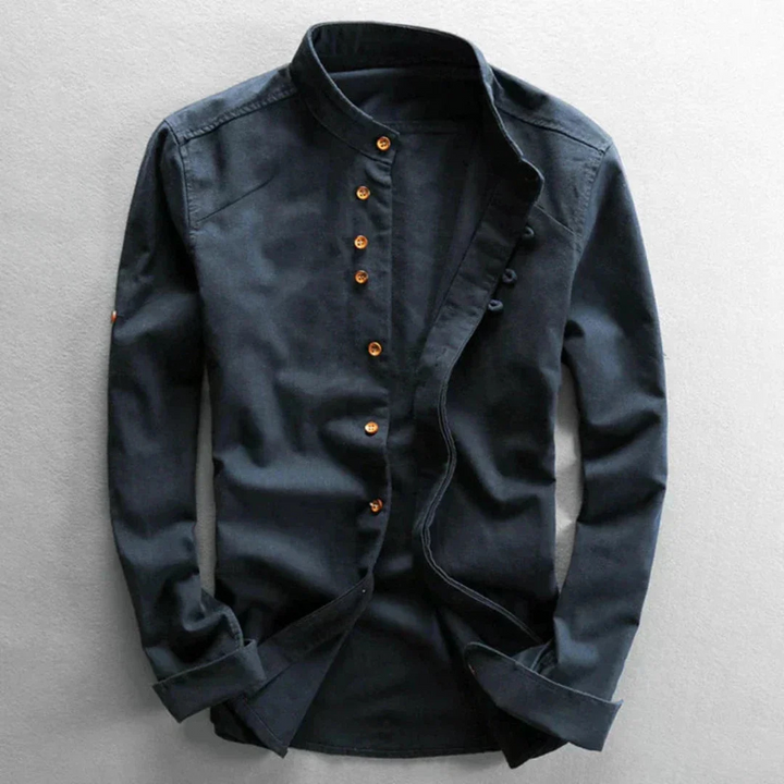 Levoire | Chemise à manches longues à bouton en bas Bleu marine
