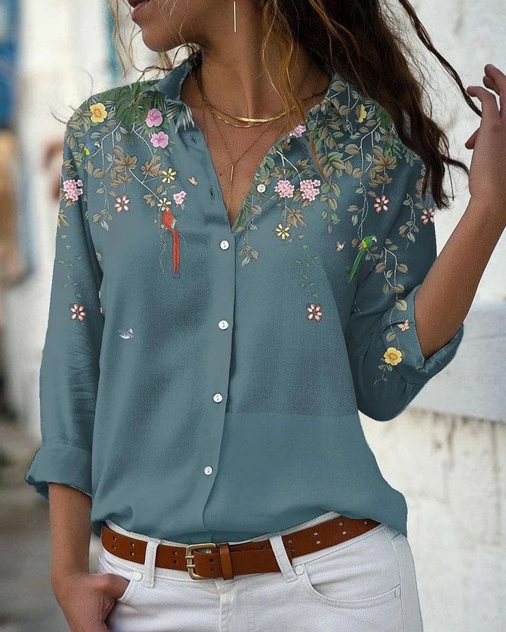 Levoire | Chemisier À Manches Longues Et Motif Floral Bleu