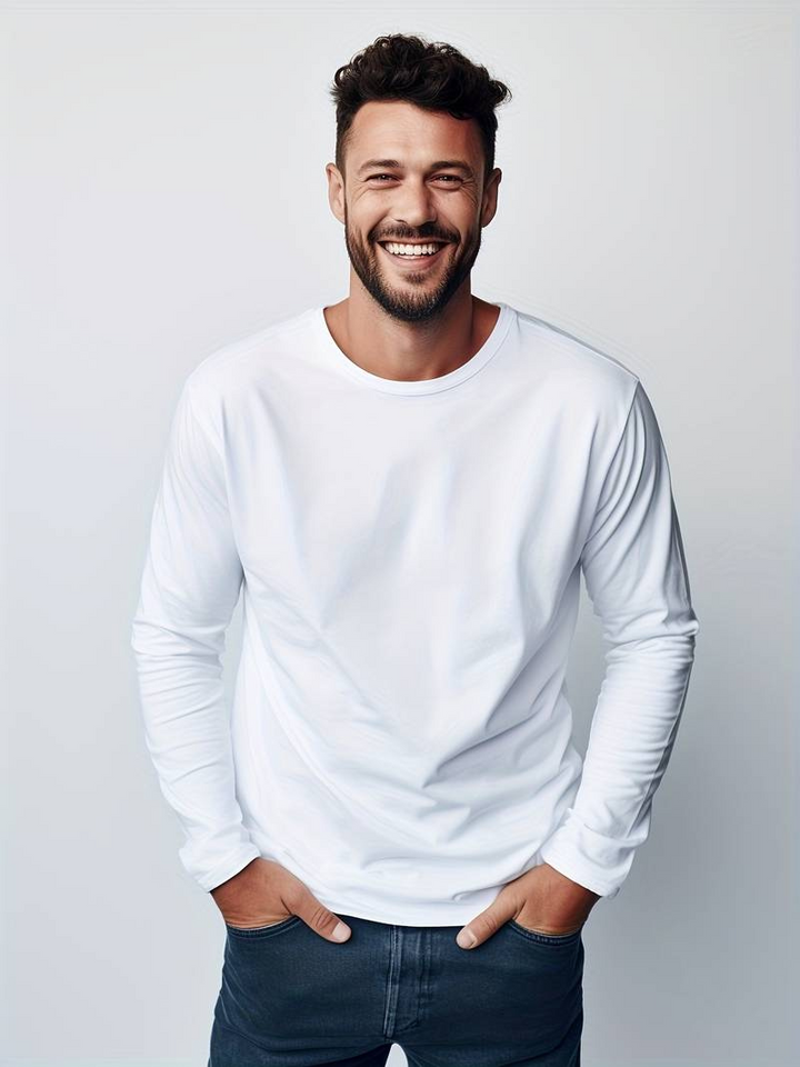 Levoire | T-shirt à manches longues pour hommes Design simple Pull pour hommes Blanc