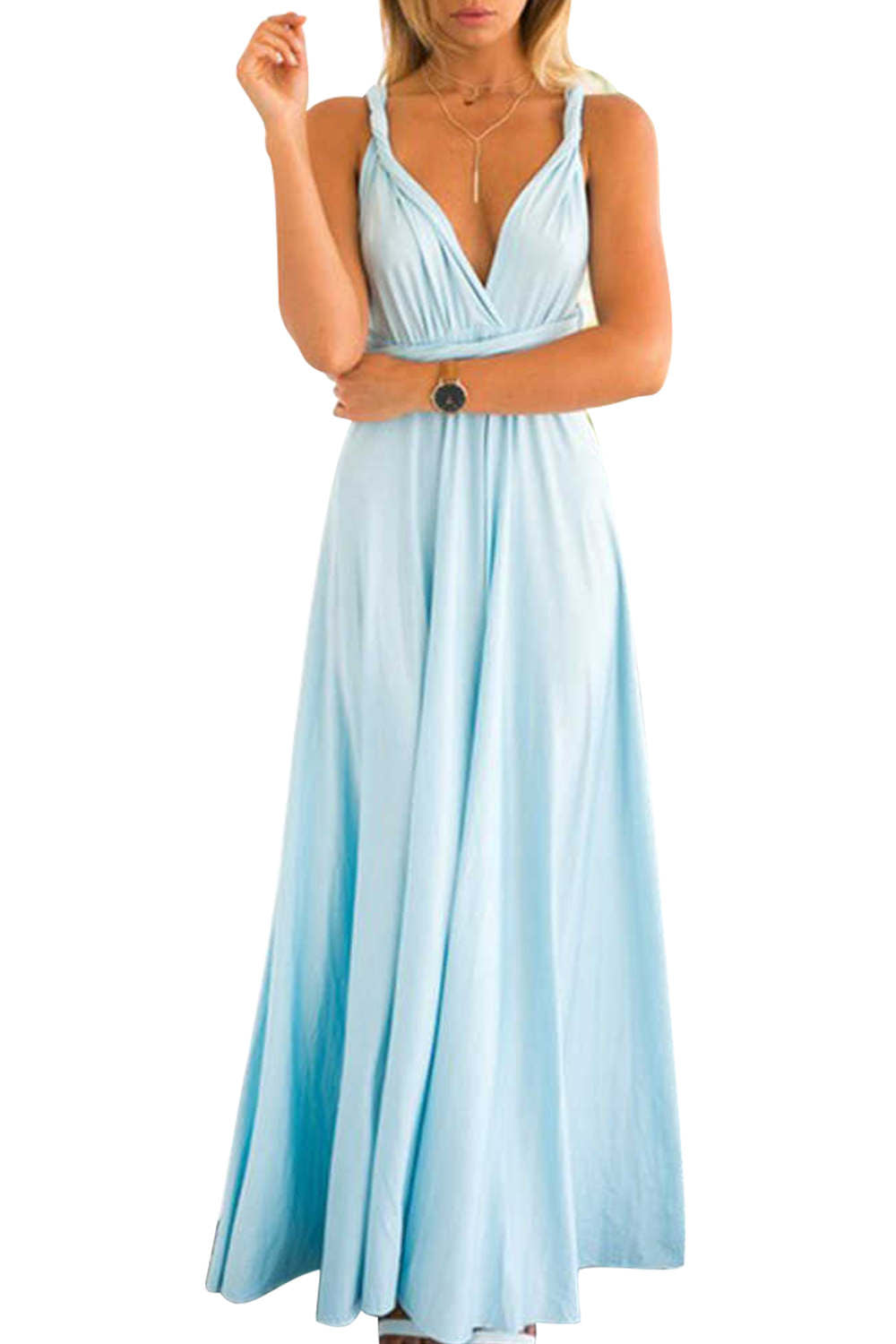 Levoire | Robe dos nu avec fente avant Robe de bal longue pas chère Bleu ciel
