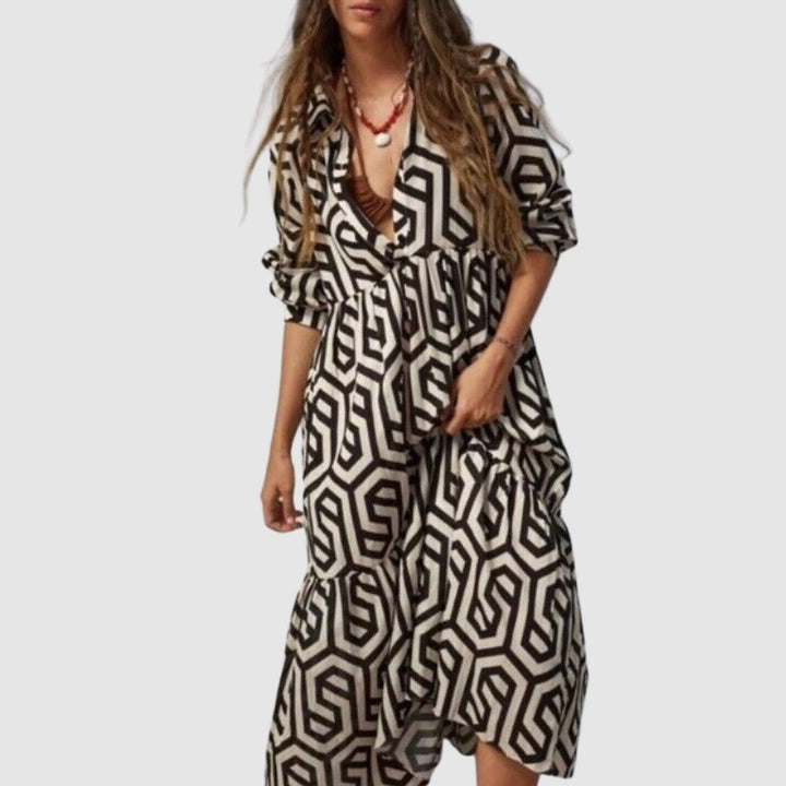 Levoire | Femme Robe à manches longues à motifs géométriques