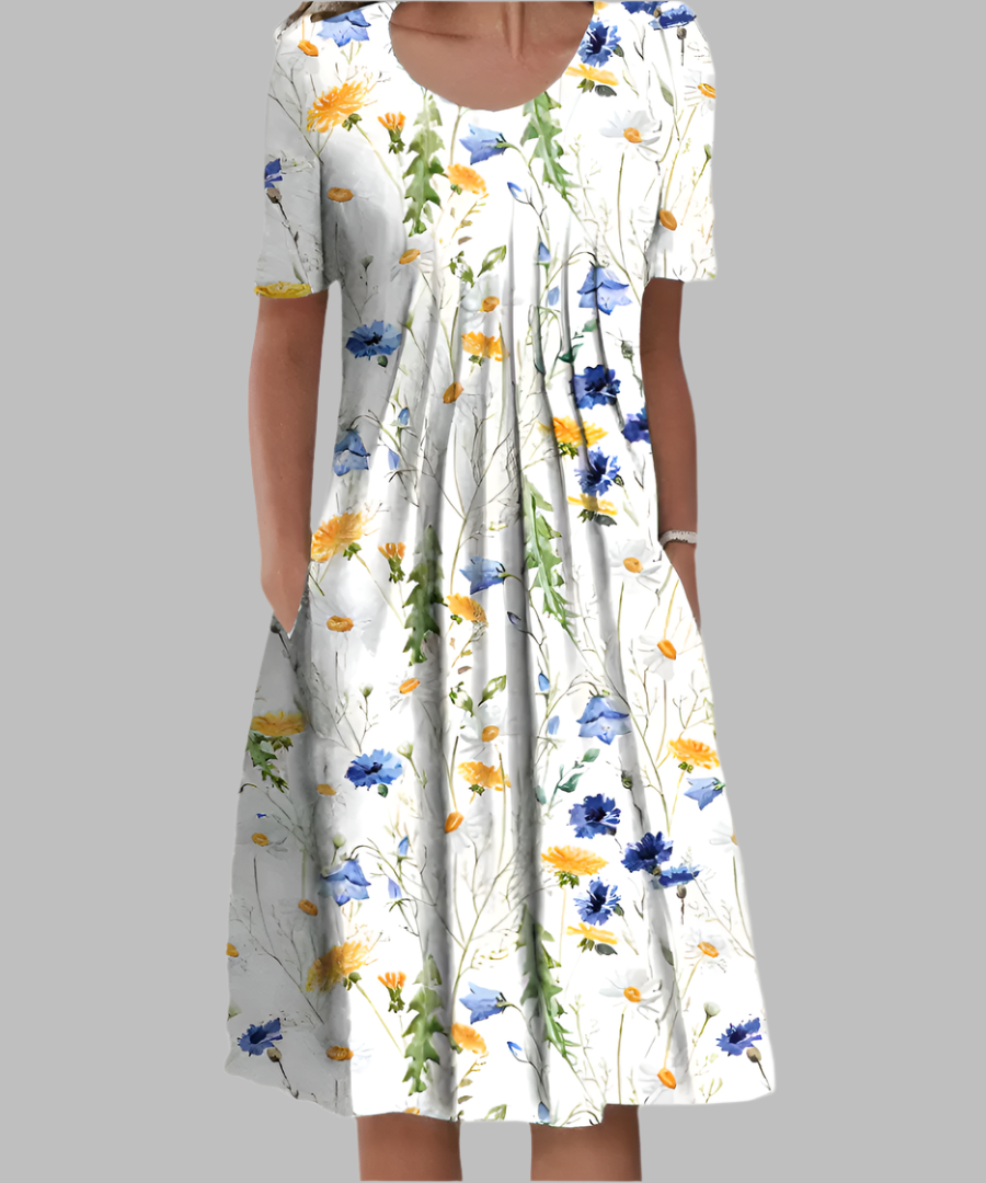 Levoire | Robe Élégante Fait Main Blanc avec Jaune