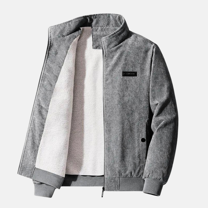 Levoire | Veste En Corduroy Enduit Avec Zip À Manches Longues En Polaire Gris