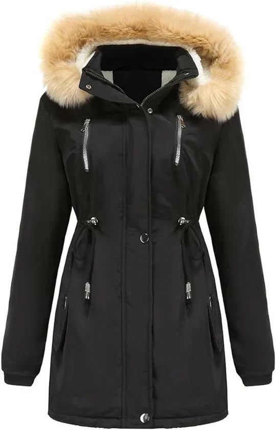 Levoire | Manteau Long Capuche Fausse Fourrure Noir