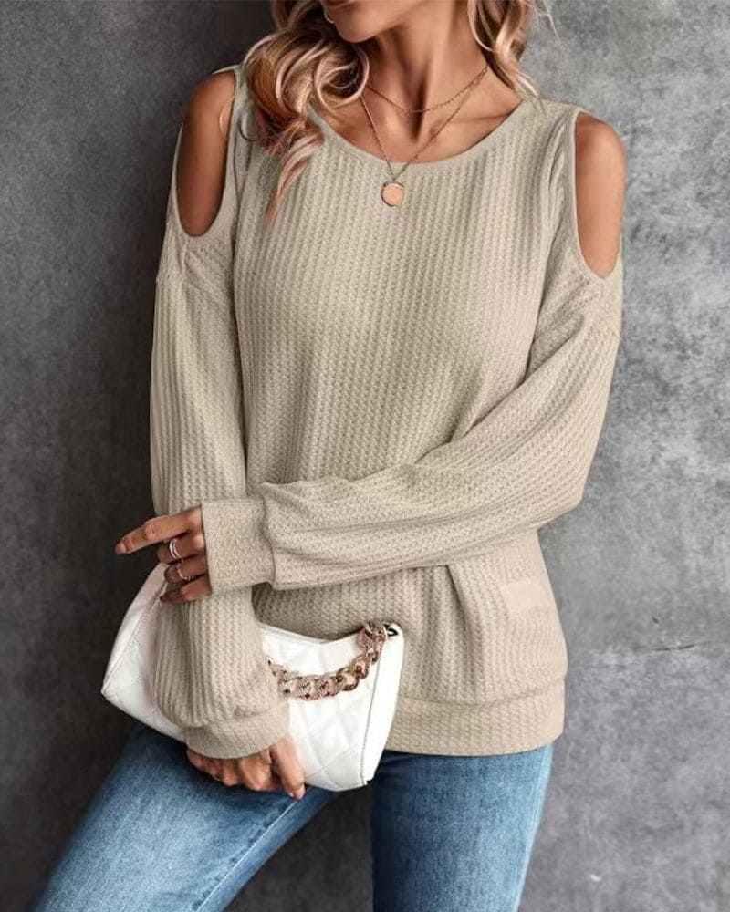 Levoire | T-Shirt Sexy À Épaules Dénudées Avec Manches Longues Khaki