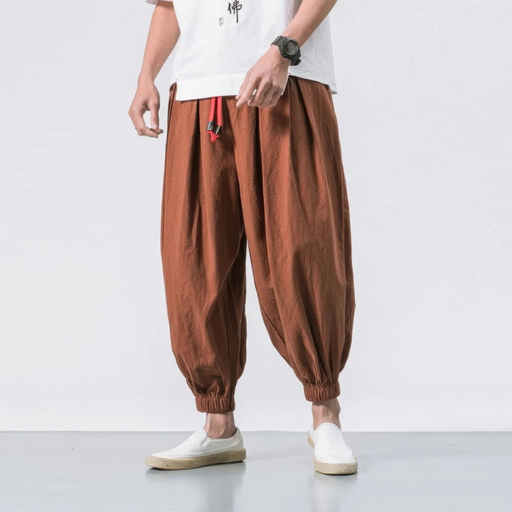 Levoire | Pantalon Harem en Lin pour Homme Pantalon d'Été Confortable pour Hommes Café