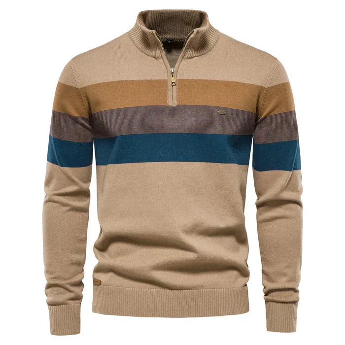 Levoire | Pull En Laine Pour Hommes Élégant Avec Fermeture Éclair Pratique Khaki