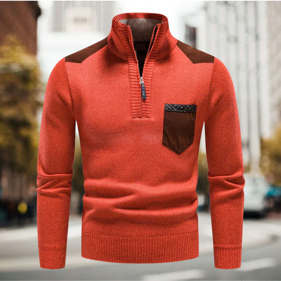 Levoire | Pull Homme Avec Col Montant Et Demi-Zip Orange
