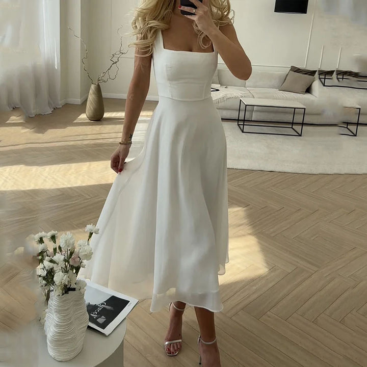 Levoire femme, élégante, sans manches, robes unies Blanc